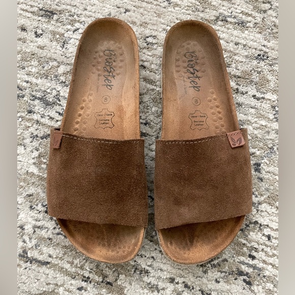 BioStep Suede Slip On Sandals Brown Cork Made Spain - Picture 2 of 7